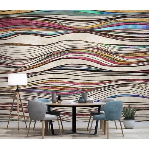 Newest 8d Abstract line Wall paper Mural 3D Golden Stripe Wallpaper sticker paper For Living room Background Wall Murals Decor