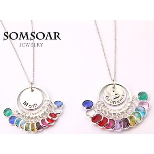 Wholesale Mom Grandma Necklace with 8mm/10mm Birthstone Charm Dangles Plus 45cm Chain for Mothers Day Gift 10pcs/lot
