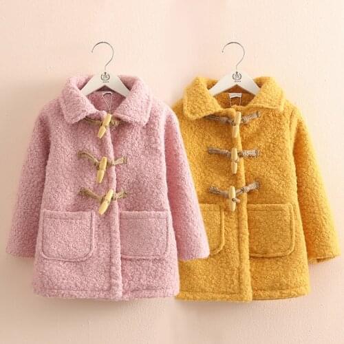 Baby Girl Outdoor Coat 2019 Winter 3-8 10 11 12 Years Teenage Button Pocket Thickening Medium Long Kids Girls Blends Coat