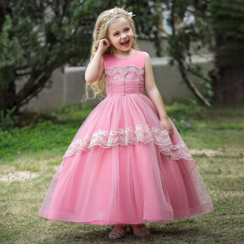 New 2021 Winter Embroidery Girl Dress Kids Dresses For Girls Clothes Lace Princess Children Costumes Party Dress Sleeveless Gown