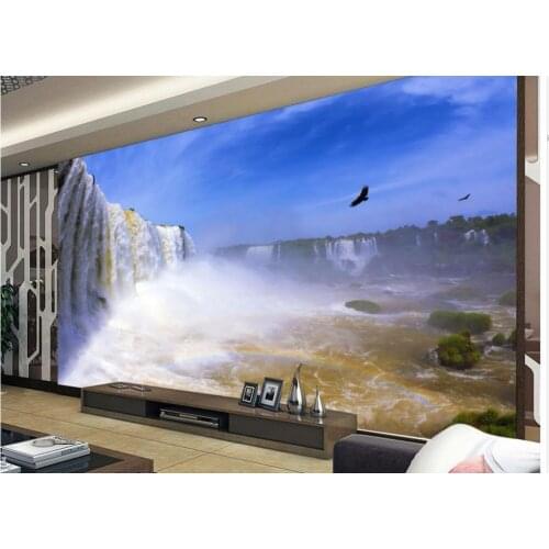 Custom Any Size TV Background Wall Mural Wall Paper Original Alpine Flowing Waterfall Landscape Painting Bedroom TV Background