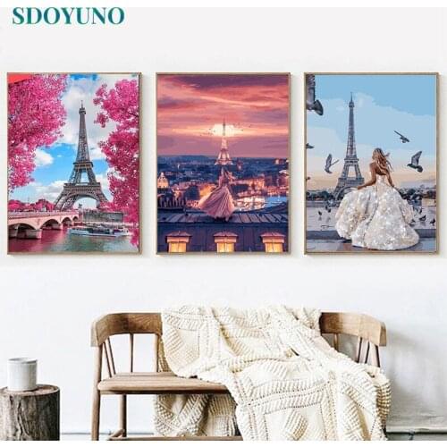 SDOYUNO 3Pcs 40x50cm Painting By Numbers Kits Landscape DIY Frameless Paint By Numbers On Canvas Tower Handpainted Home Decor