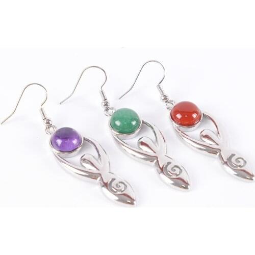 Natural Stone Earrings Pink Quartz Drop Earring Jewelry Tiger Eye Green Aventurine Black Onyx Crystal Round Bead Girl R360—R362
