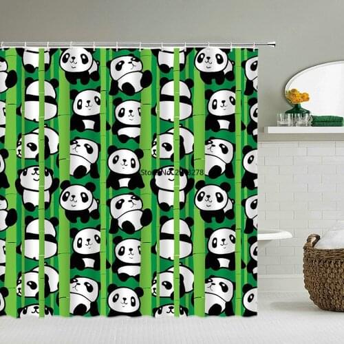 Cartoon Panda Shower Curtains Decoration Waterproof Fabric Bath Curtain Bathroom Door lovely Bath Screens