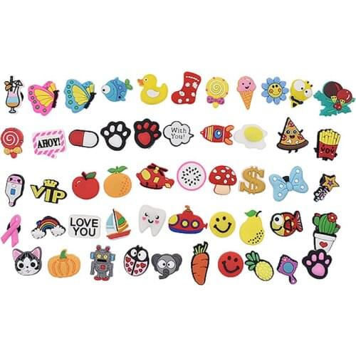 Mixed 50pcs Croc Shoe Soft PVC Charms Multiple Designs Clog Button Decorations Croc Charm for Kids Party Birthday Gifts