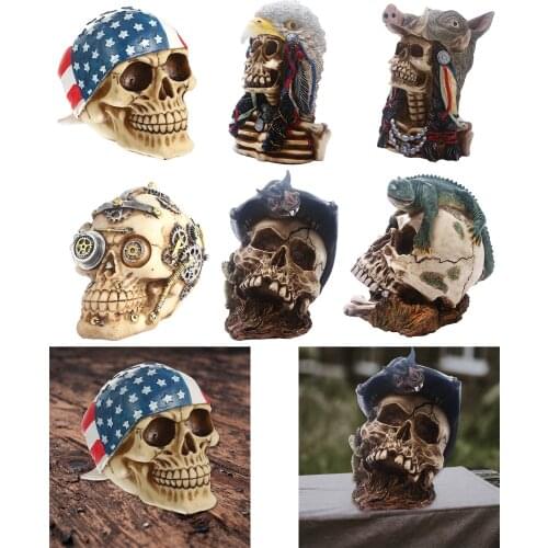 Halloween Skull Statue Decorative Skeleton Head Figurines Sculpture Head Desktop Cabinet Bookshelf Decorative Accent