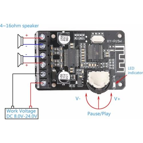 Stereo Bluetooth Module Power Amplifier Dual-Channel Board 12V 24V 10W 15W 20W Bluetooth Receiver Module for DIY