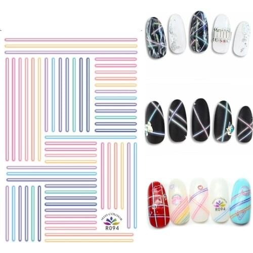 3D Nail Sticker Fluorescence Colorful Line Fashion Stickers Autumn Small Adhesive Stickers for Manicure Nail Art Decoration