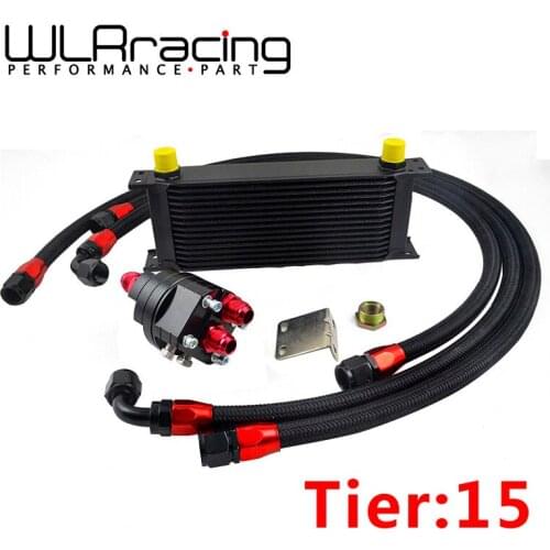 Universal 15 Rows Engine Oil Cooler Aluminum Oil Filter Cooler Relocation Kit With 3 Pcs Braided Hose Line Accessories
