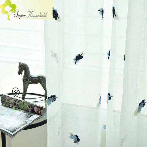 Embroidered Feather Curtains for Living Room Bedroom White Tulle For Windows Curtain Children Room Cotton Fabrics Textiles