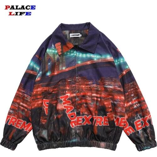High Street Jacket Men City night view Painting Printed Jackets Hip Hop Windbreaker Men Coaches Jacket Fashion Coat Streetwear