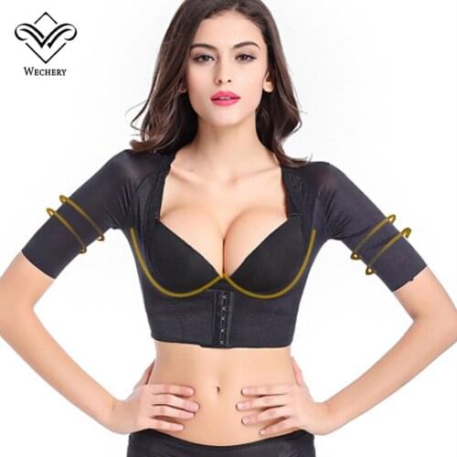 Wechery Plus Size Arm Shaper Slimming Chest Corrective Shapewear Midi Sleeve Push Up Underwear for Women XL XXL