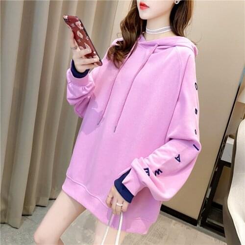 Woman letters Embroidery Lavender Pink Sweatshirt Autumn Winter Women Kawaii Loose Long Sleeves Tops Oversized Hoodies New