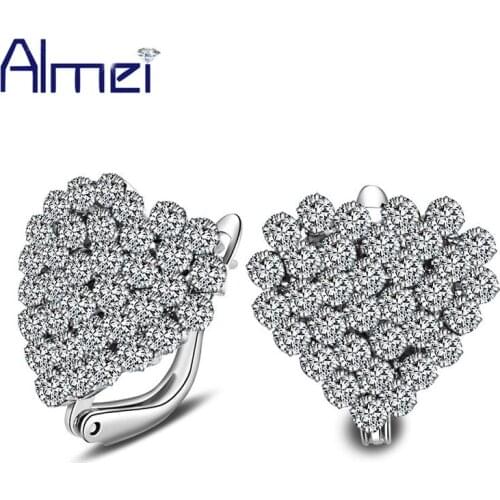 Almei 5%Off Stud Earrings for Women Silver Color Love Heart Earring With Blue Cubic Zirconia Stone Brinco Jewelry Earings HE481