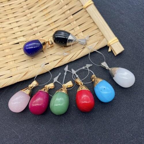 1 Piece of Natural Stone Pendant Colorful Drop-shaped Jewelry Turquoise Crystal Opal Plating Process Necklace Key Ring Pendant