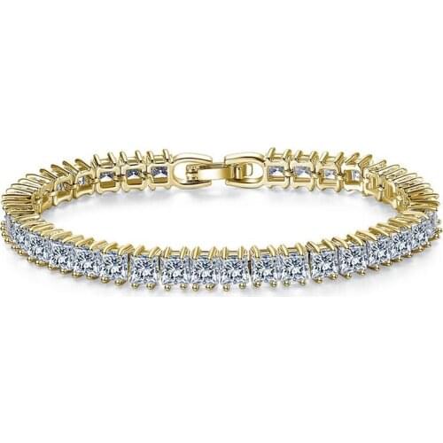 1 Piece Copper Material Square Shape Bracelets Prong Setting Cubic Zirconia Princess Cut Chain Bangles for Women