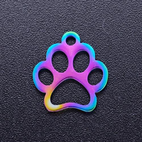 10pcs/lot Love Dog Paw 100% Stainless Steel Diy Charms With Rainbow Plated Never Tarnish for Bracelet Making Jewelry Making