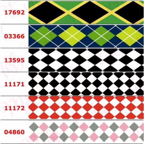 16mm-75mm Geometric Check Series Printed Grosgrain/Elastic Ribbon Black White Red Pink DIY Hair Bowknots 50yards/roll