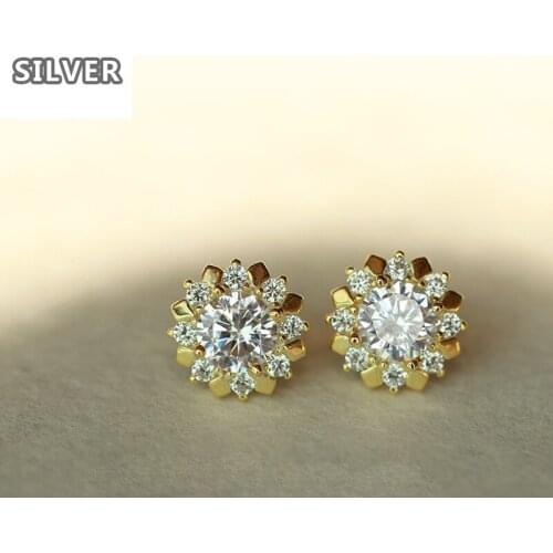 18k Golden Creative fashion sun flower earrings simple diamond earrings women Luxury Exquisite Super shine Charms Royal nobility