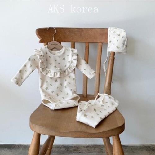 2020 Korea style baby girls 4 pcs set floral bib +hat+romper + leggings fashion winter cotton babys suit 6-24 month YT473