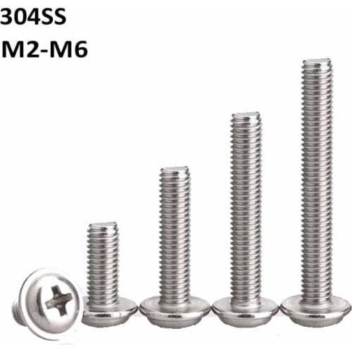 304 Stainless Steel Round Head With Washer Phillips Screws Pan/Truss Head Cross Screw Bolts M2 M2.5 M3 M4 M5 M6