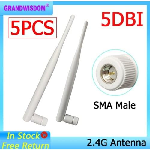 5pcs 2.4GHz WIFI Antenna 5dbi Aerial SMA Male connector wi fi antena 2.4 ghz antenne wi-fi for Wireless Router antenas
