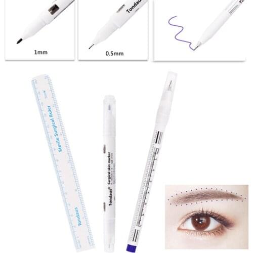 5Pcs Tattoo Eyebrow Positioning Pens Single/Double Head Blue ink Skin Marker Pens Surgical Skin Eyebrow Tools Makeup Accessories