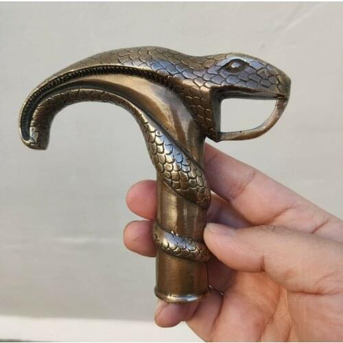 Antique Victorian Walking Stick With Bronze Gun Head Holding Snake
