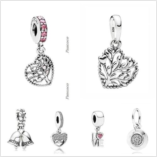 Authentic 925 Sterling Silver Openwork Tree Of Love With Crystal Charm Bead Fit Pandora Bracelet & Necklace Jewelry
