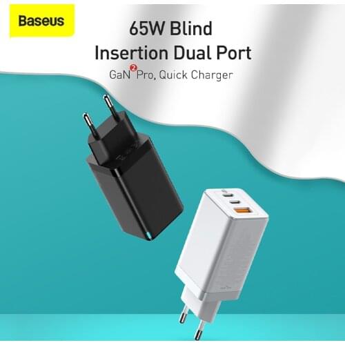 Baseus 65W GaN Charger Quick Fast Charge Type C USB Charger QC 4.0 3.0 Portable For Huawei Samsung Xiaomi Laptop iPhone 12 Pro