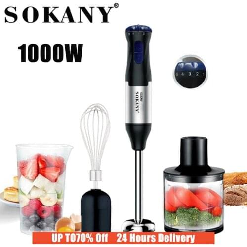 SOKANY 5 Speeds 1000W Electric Blender 4 in 1 Food Mixer Kitchen Smoothies Detachable Hand Blender Egg Beater Vegetable Salad