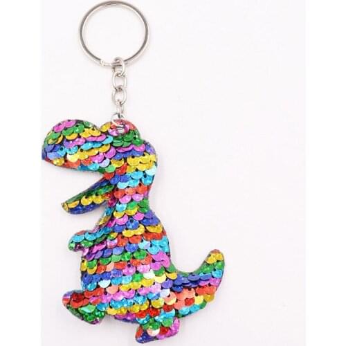 Sequin Keychain Dinosaur Reflective Double-Sided Sequin Animal Sponge Filled Keychain Toys