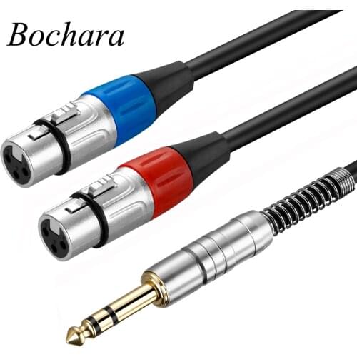 Bochara Gold Plated 1/4''Jack 6.35mm Stereo Jack Male to Dual XLR Female OFC Aux Audio Cable Foil+Braided Shielded