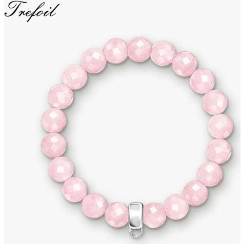 Charms Bracelets with Pink Onyx Beads, 925 Sterling Silver Fashion Jewelry Carrier Romantic Gift for Women Girls 2018 Pulsera