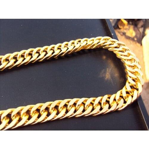 103g Burly mens 24k solid yellow gold GF Thick necklace chain 23.6" 10 mm wide Unconditional Lifetime Replacement Guarantee