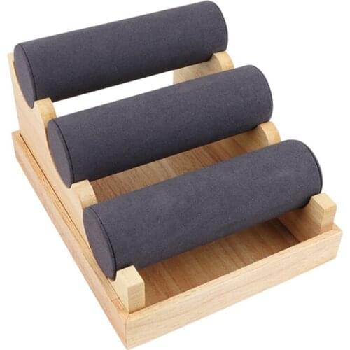 Wood 3 Tier Bracelet Watch Stand Holder Jewelry Showcase Display Storage Necklace Bangle Organizer Black