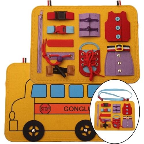 Kids Portable Felt Busy Board Zipper Button Buckle Shoes Lace Dressing Motor Skills Montessori Learning Sensory Board Toy