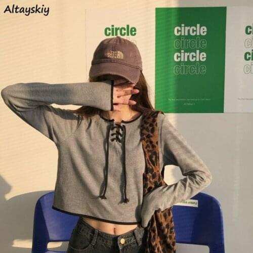 Long Sleeve T-shirts Women Ins Autumn Harajuku Teens Streetwear Crop Top College Simple Trendy Basic Lady Clothing All-match Tee