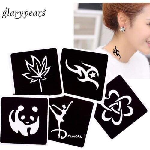 [ glaryyears ] 5 Sheets Template Henna Tattoo Stencil Dancer Maple Design Neck Back Body Art Tattoo Stencil Makeup Hot Sale G#29