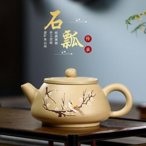 Chinese Style Exquisite Purple Clay Teapot Ore Benshan Section Mud Painted Stone Scoop Pot Household Kung Fu Teaset 230ml