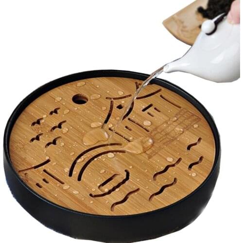 Ceramics Bamboo Tea tray Drainage Water storage Kung Fu Tea set room Board table Chinese Japanese tea cup ceremony tools Tea Set