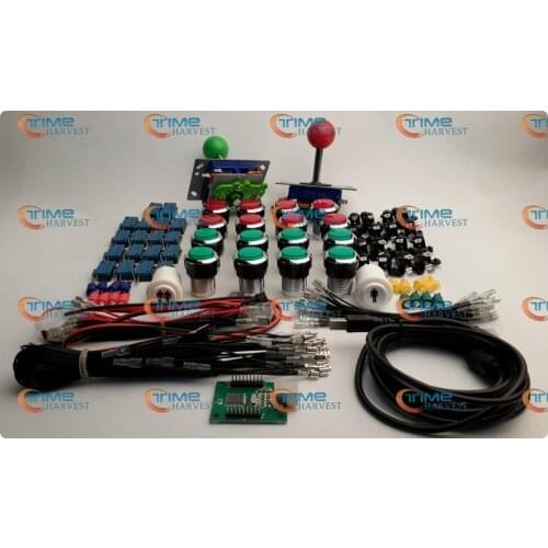 Arcade parts Bundles kit With red & green Joystick + red & green silver buttons Microswitch 2 player USB adaptor for Arcade cab