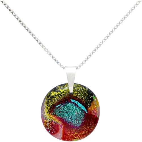 DARK DIAMOND-dichroic crystal pendant and 25mm 925 sterling silver. Assorted Colors. Craft. Exclusive. (With chain)