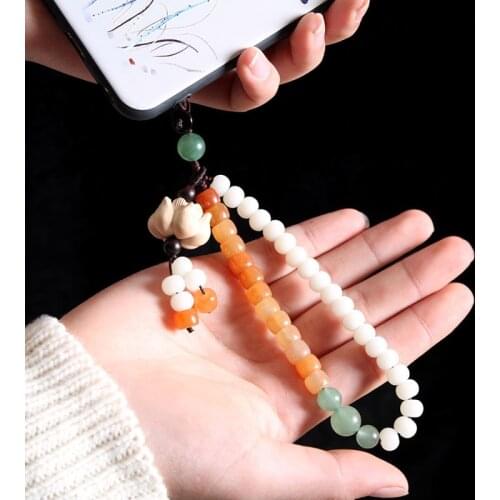 Mobile phone strap phone case rope pendant lotus Bodhi short hang rope wrist rope female chaincase Key chain Anti-lost Lanyard