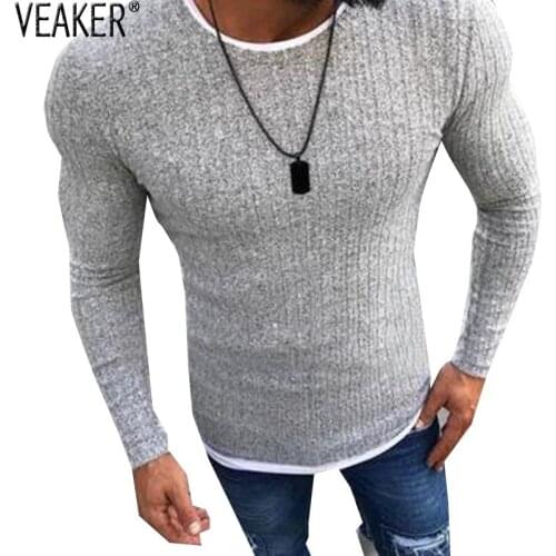 2019 Mens Autumn Sexy Skinny Sweater Solid Knitted Pullover thin sweaters O-Neck Slim Fit Sweater Pullovers Plus Size S-5XL