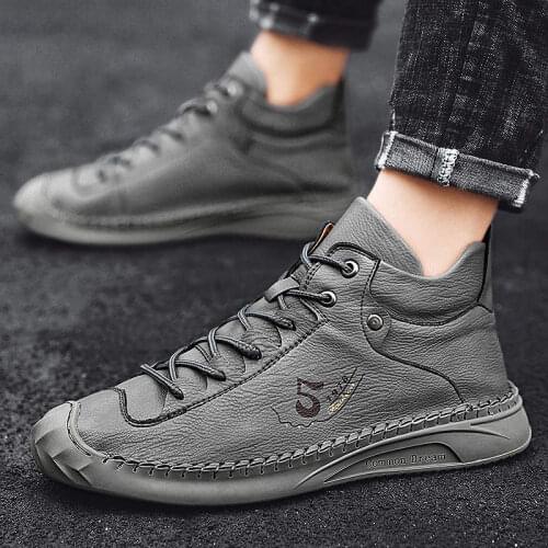 High Top Mens Shoes Casual Men Sneakers Leather Lace Up Leisure Shoes Man Fashion Platform Plus Size Shoes Mens Board Shoe V2