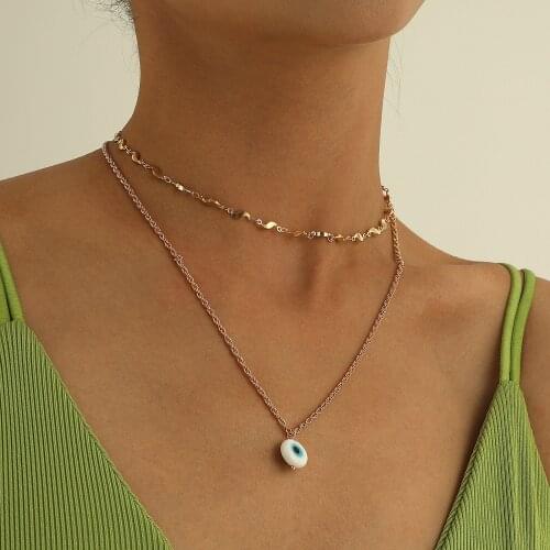 Simple Devils Eye Pendant Necklace for Women Geometric S Clavicle Chain Layered Necklaces Short 2021 Fashion Jewelry New