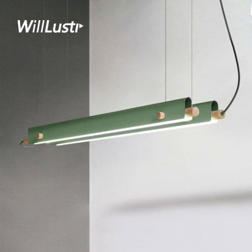 Modern Colorful Iron Pendant Light Wood Rod Suspension Lamp Restaurant Hotel Cafe Canteen Foyer Office Kitchen Hanging Lighting