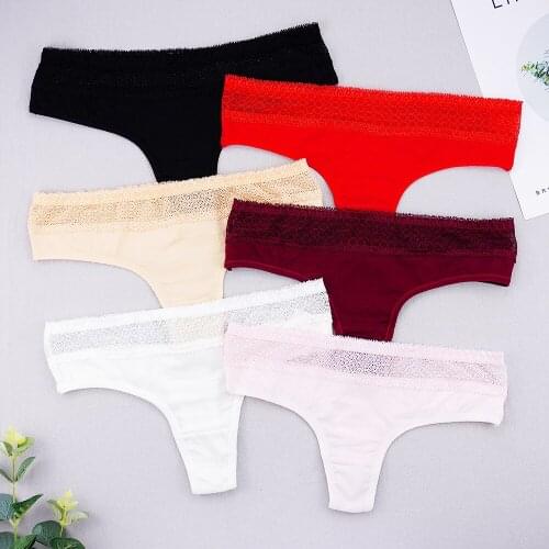 3 Pcs Lot Sexy G String Thongs Cotton Panties for Ladies Lingerie Femme Low Waist Seamless Lace Solid Color Underwear Women