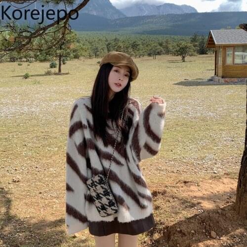 Korejepo Women Sweater 2021 Autumn Winter Korean Chic Retro Sweater Loose Outer Wear Thick Mink Velvet Bottoming Shirt Female